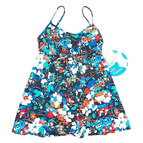 Swim Solutions Swim Swim Solutions Womens Pet Garden Empire Swimdress Hip Thigh Minimizer